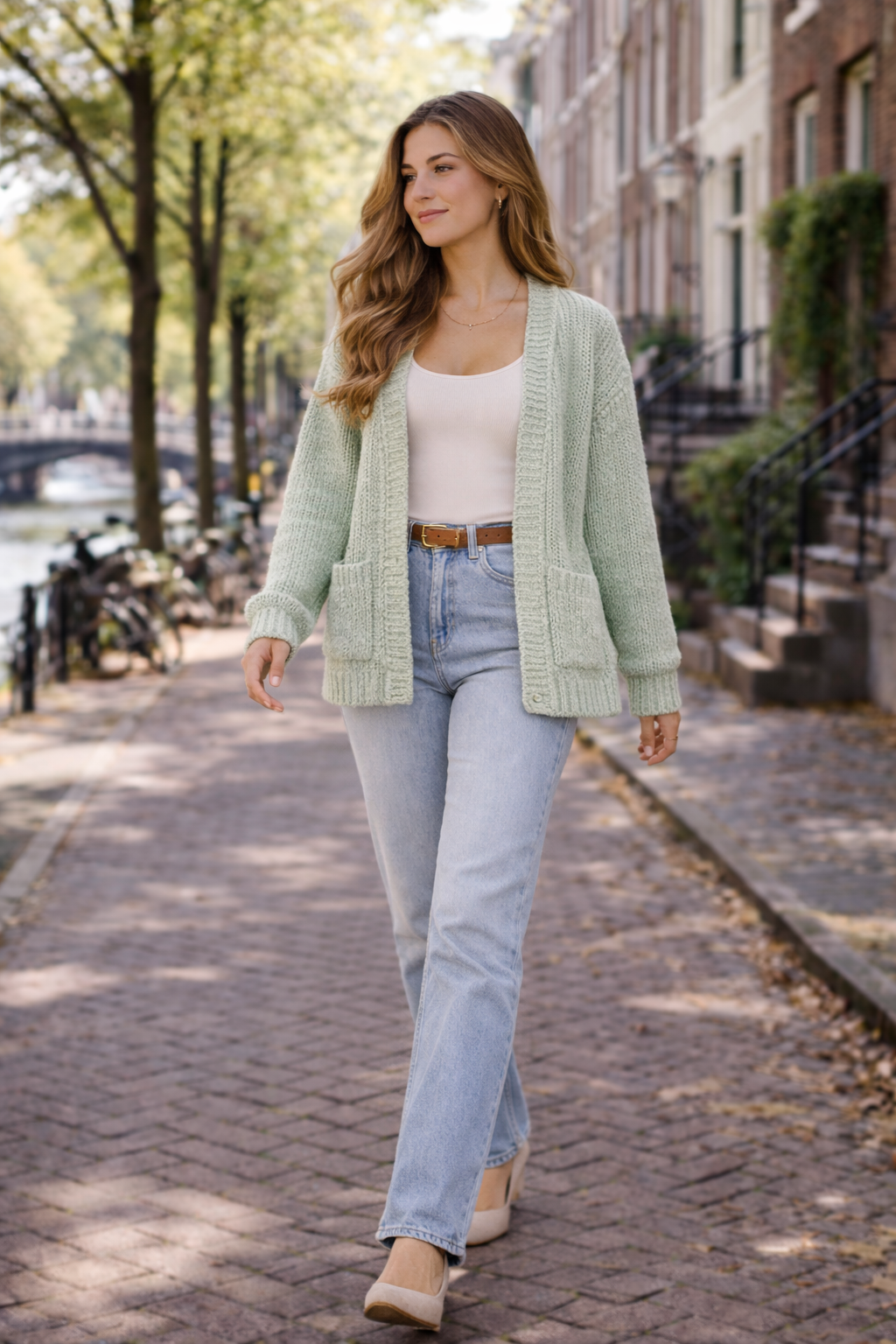 Seruna – Groen Dames Vest Zonder Sluiting Van Fijne Breistof