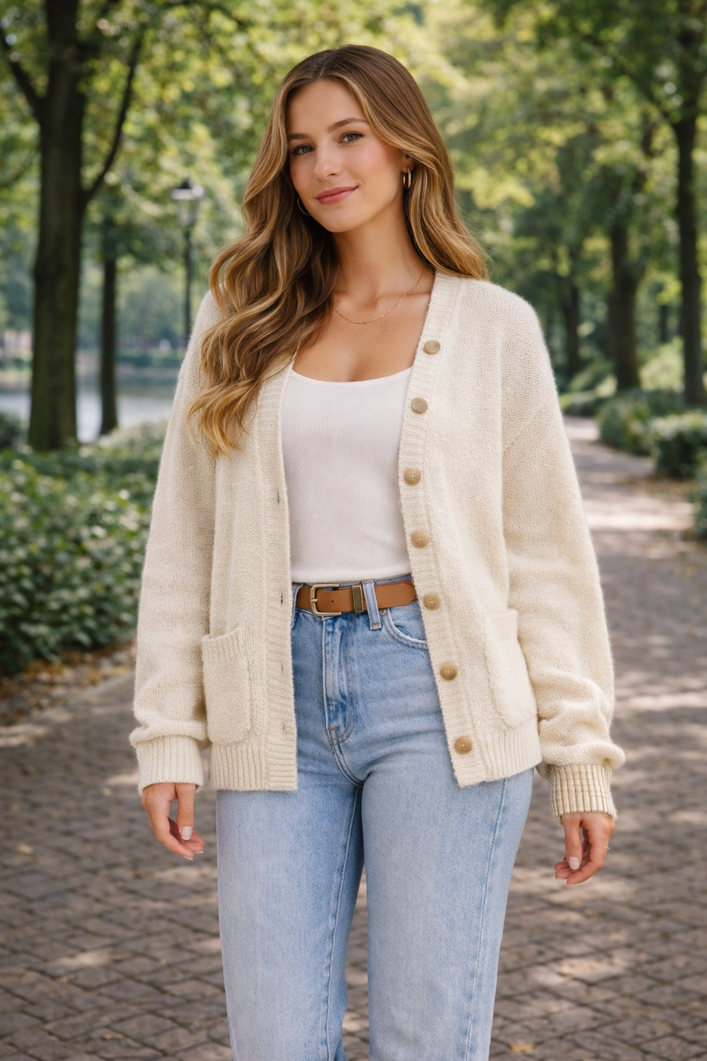 Elvara – Crèmekleurig Dames Vest Met Contrasterende Biezen