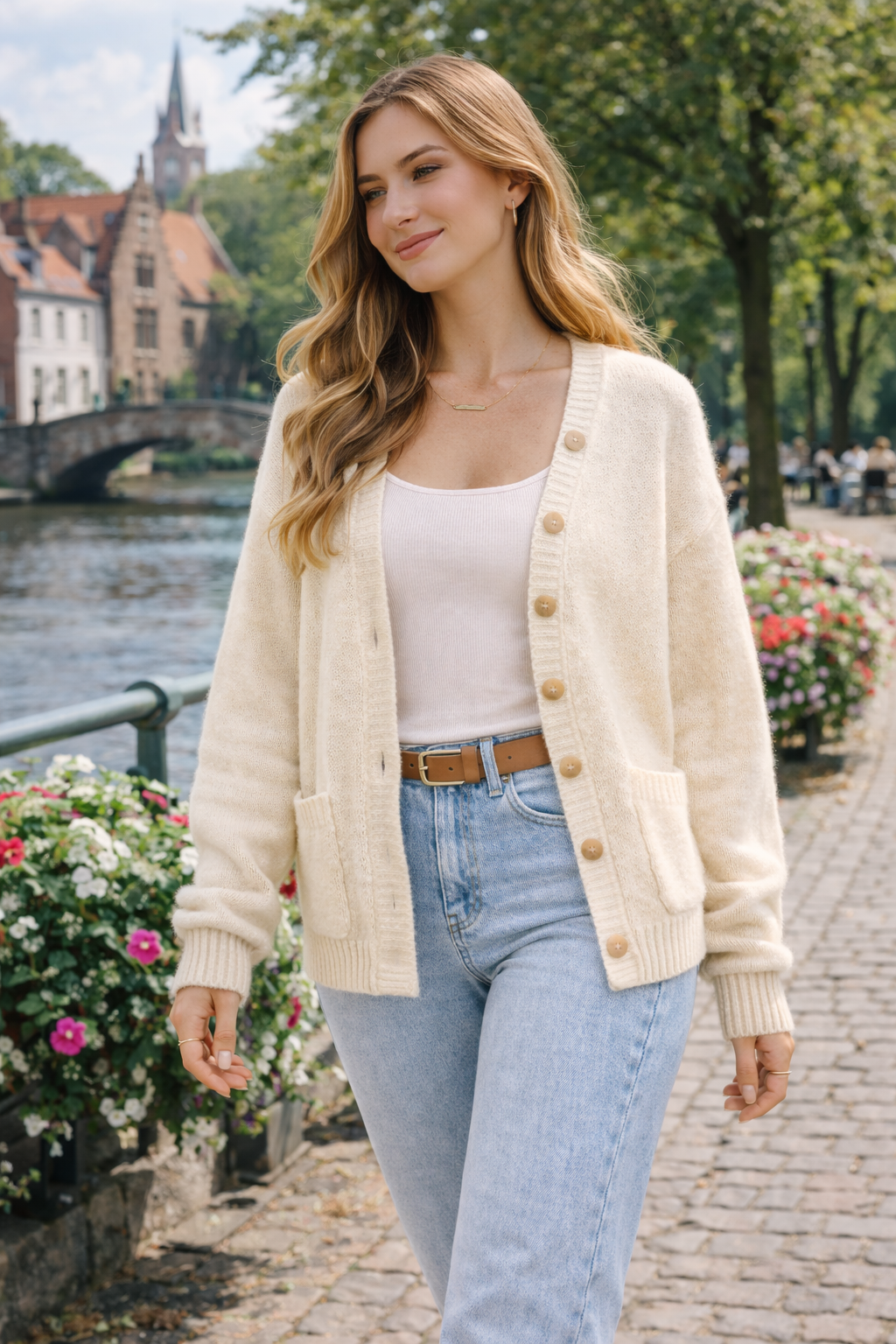 Elvara – Crèmekleurig Dames Vest Met Contrasterende Biezen