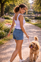 Karessa – Lichtblauwe Dames Tanktop Met Plooidetails