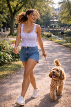 Karessa – Lichtblauwe Dames Tanktop Met Plooidetails