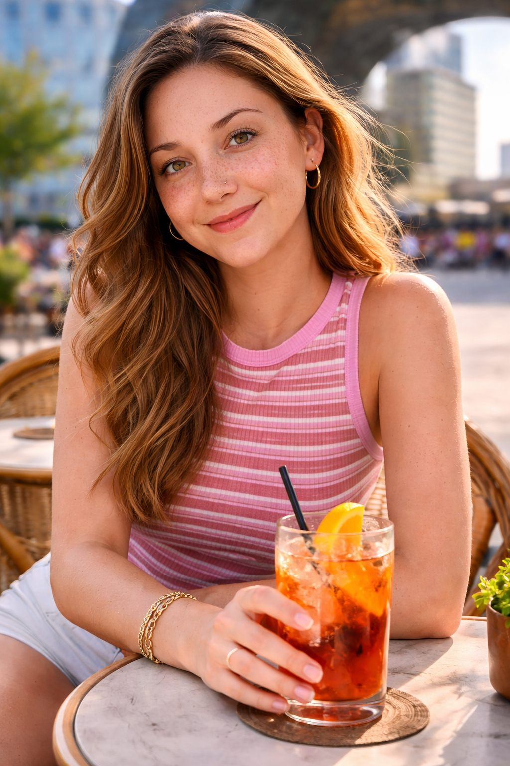 Almira – Paarsbruine Dames Tanktop Met Streeppatroon