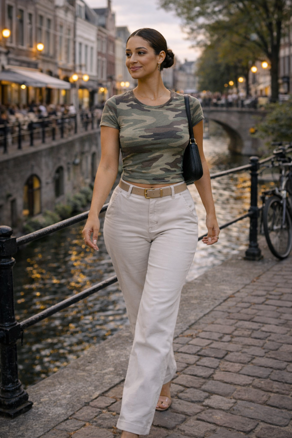 Aletta – Camouflage Dames Top Met Ronde Hals