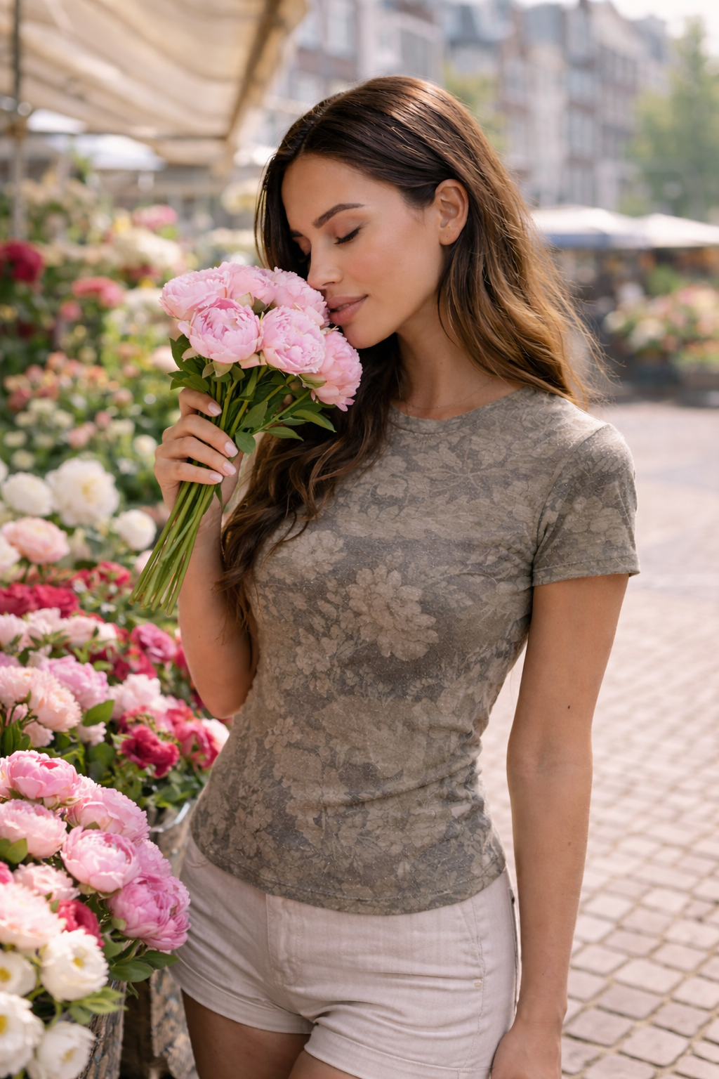 Anissa - Camouflage Dames Top Met Ronde Hals