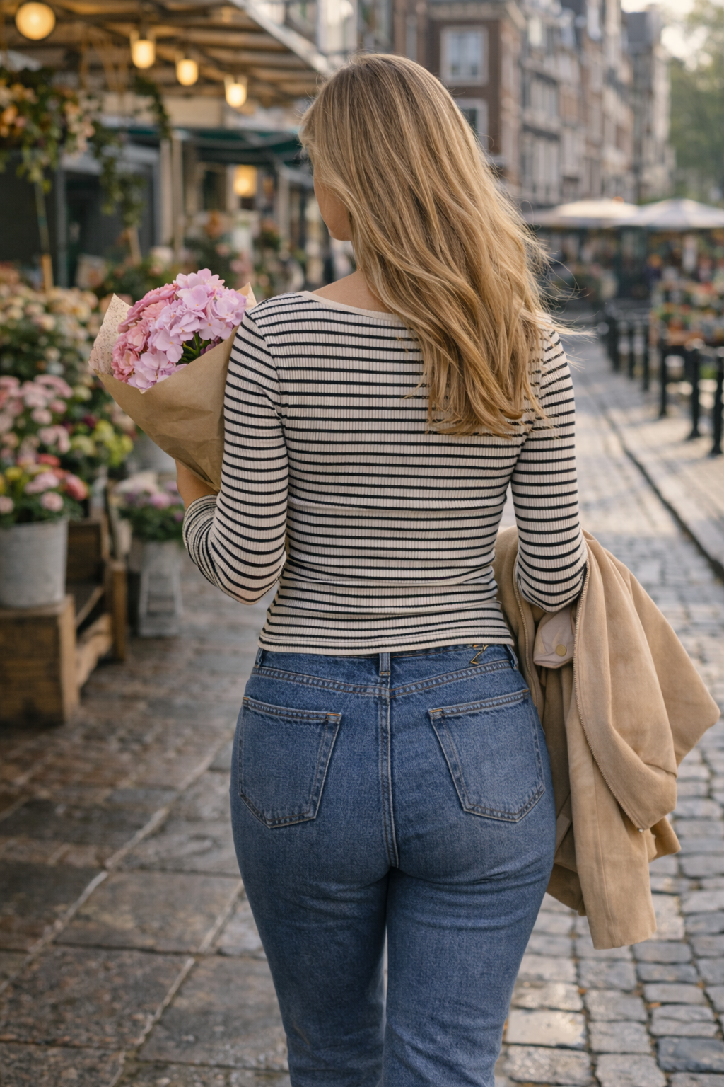 Jill - Crème En Zwarte Dames Top Met Strepen