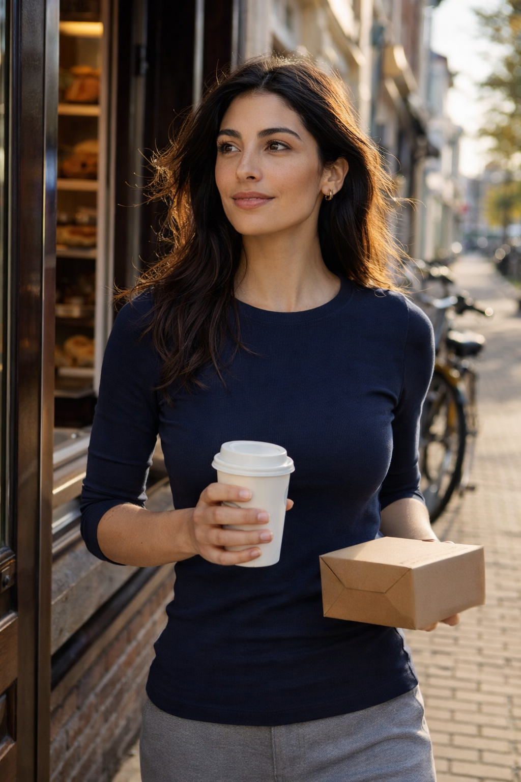 Annabel – Marineblauwe Dames Top Met Driekwartsmouwen