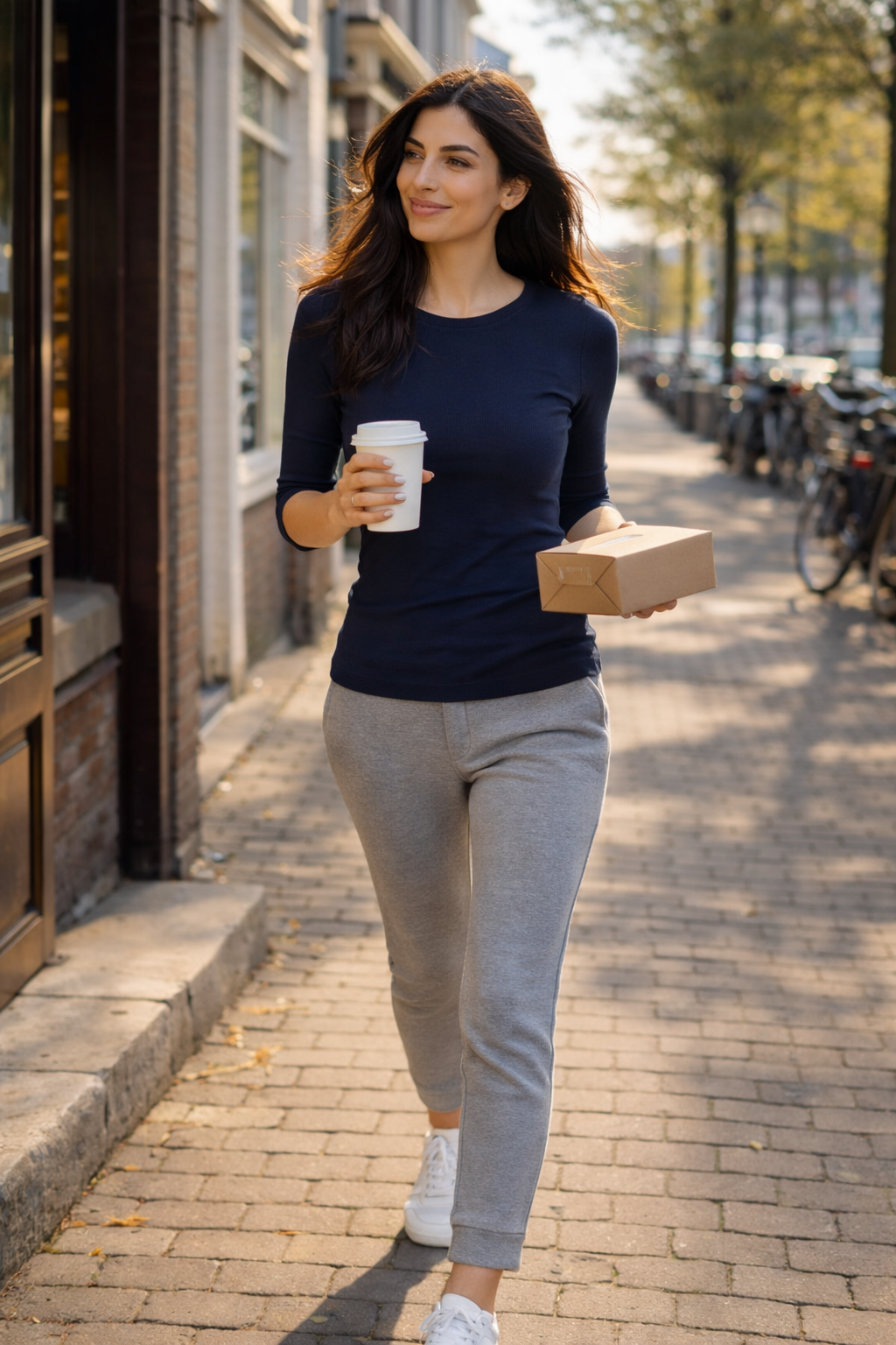 Annabel – Marineblauwe Dames Top Met Driekwartsmouwen