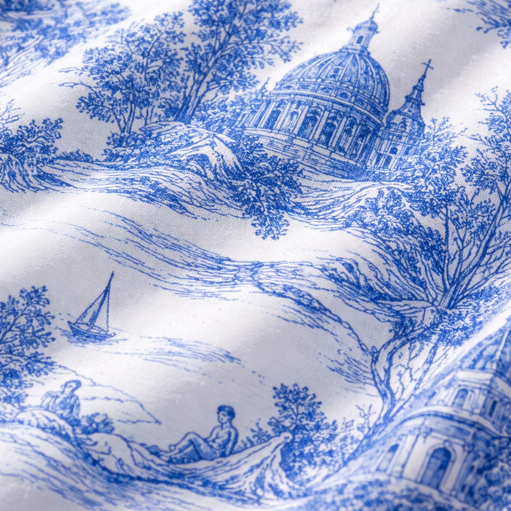 Annelore – Blauwe Dames Blouse Met Toileprint