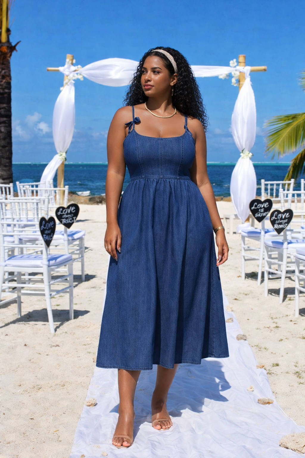 Bellod – Denim Dames Midijurk Met Strikbandjes