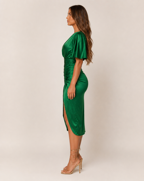 Benthe - One-shoulder Cocktailjurk Met Drapering En Split