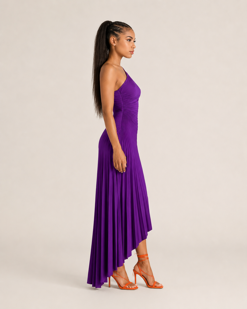 Beatrix - One-shoulder Maxi-jurk Met Zijuitsparing En Plooien
