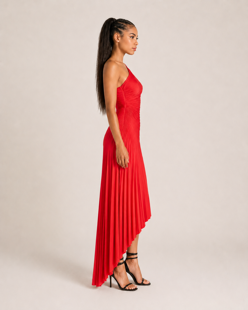 Beatrix - One-shoulder Maxi-jurk Met Zijuitsparing En Plooien