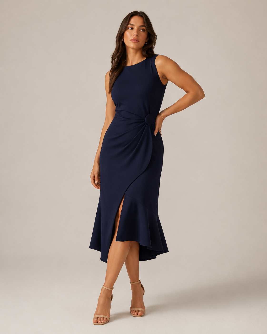 Mirthe - Asymmetrische Midi-jurk Met Knoopdetail