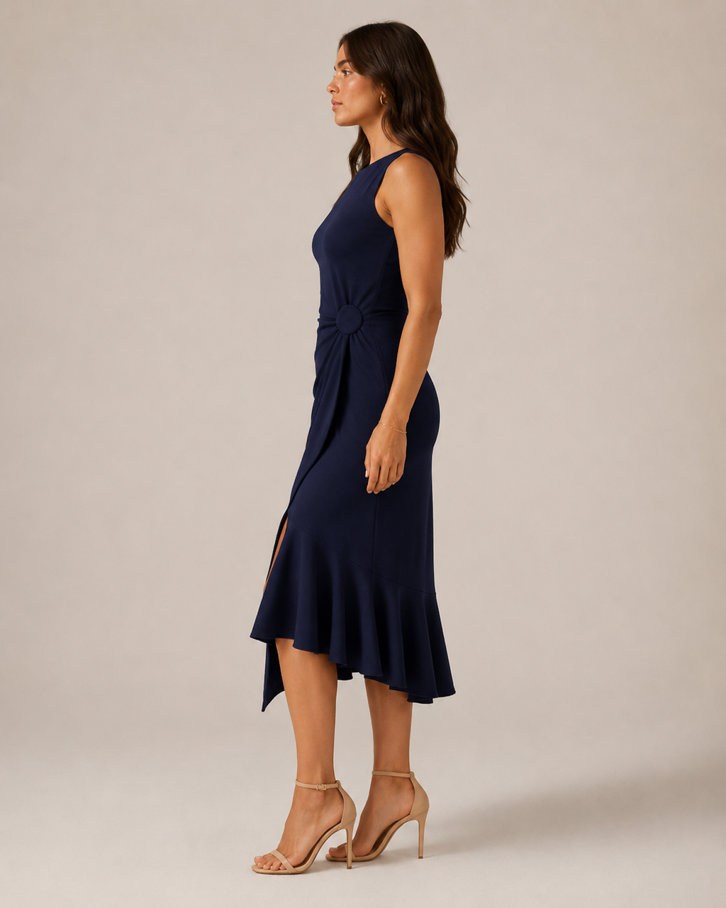 Mirthe - Asymmetrische Midi-jurk Met Knoopdetail
