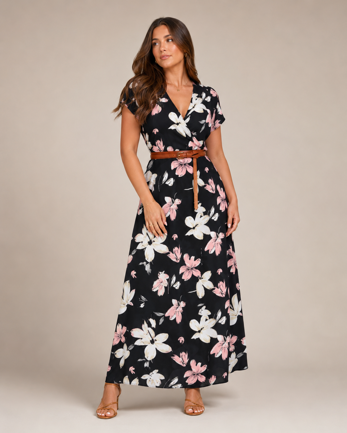 Miranda - Maxi-jurk Met Sierlijke Print En Bindriem