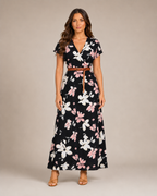 Miranda - Maxi-jurk Met Sierlijke Print En Bindriem