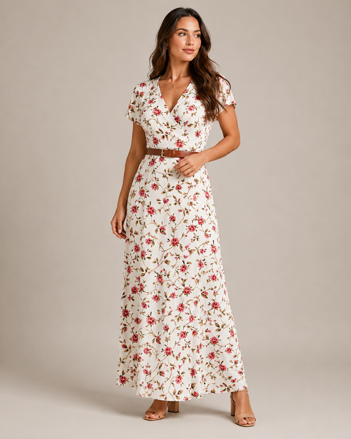 Miranda - Maxi-jurk Met Sierlijke Print En Bindriem