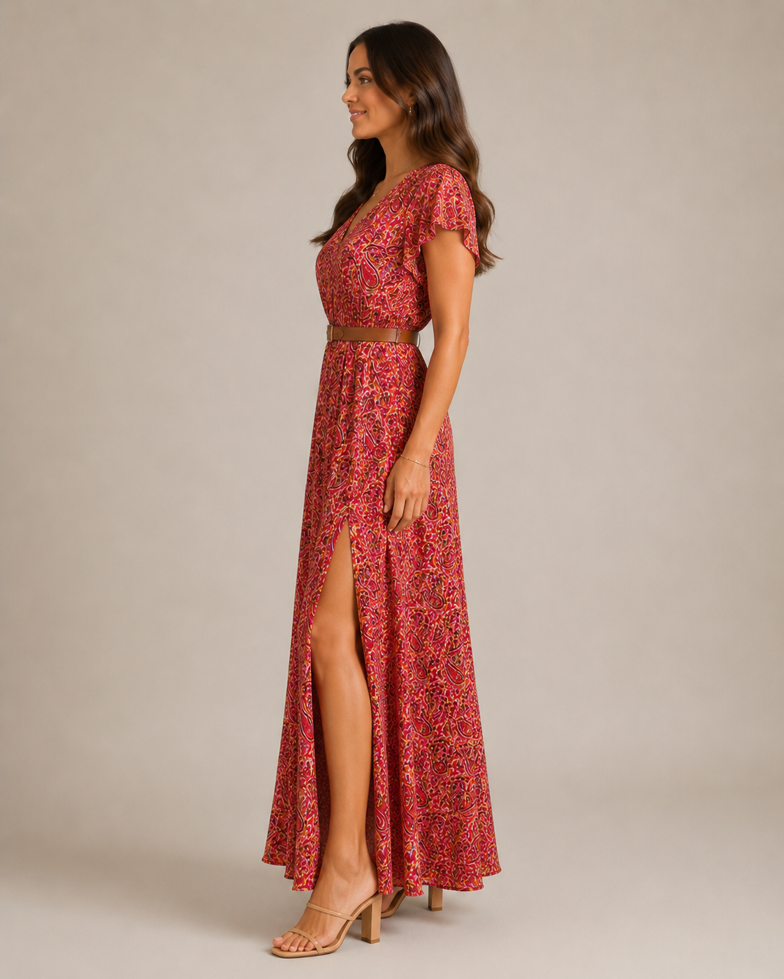 Miranda - Maxi-jurk Met Sierlijke Print En Bindriem