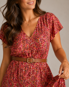 Miranda - Maxi-jurk Met Sierlijke Print En Bindriem