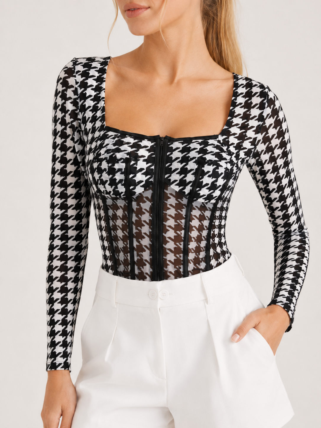 Trezoria - Bodysuit Met Vierkante Hals En Transparante Taille