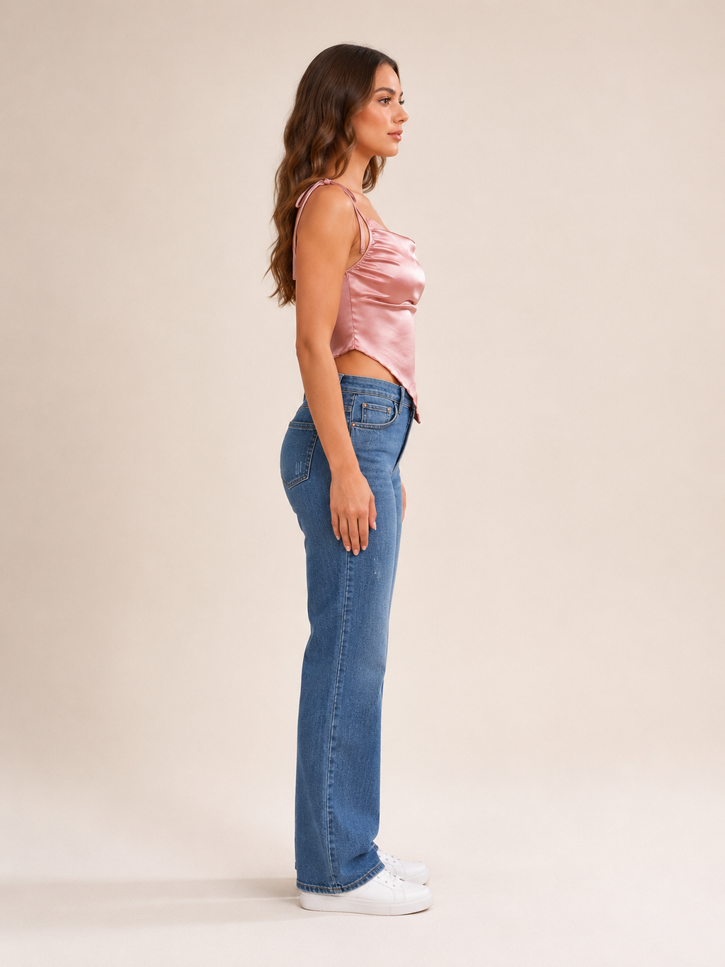 Karelle - Roze Satijnen Top Met Asymmetrische Snit