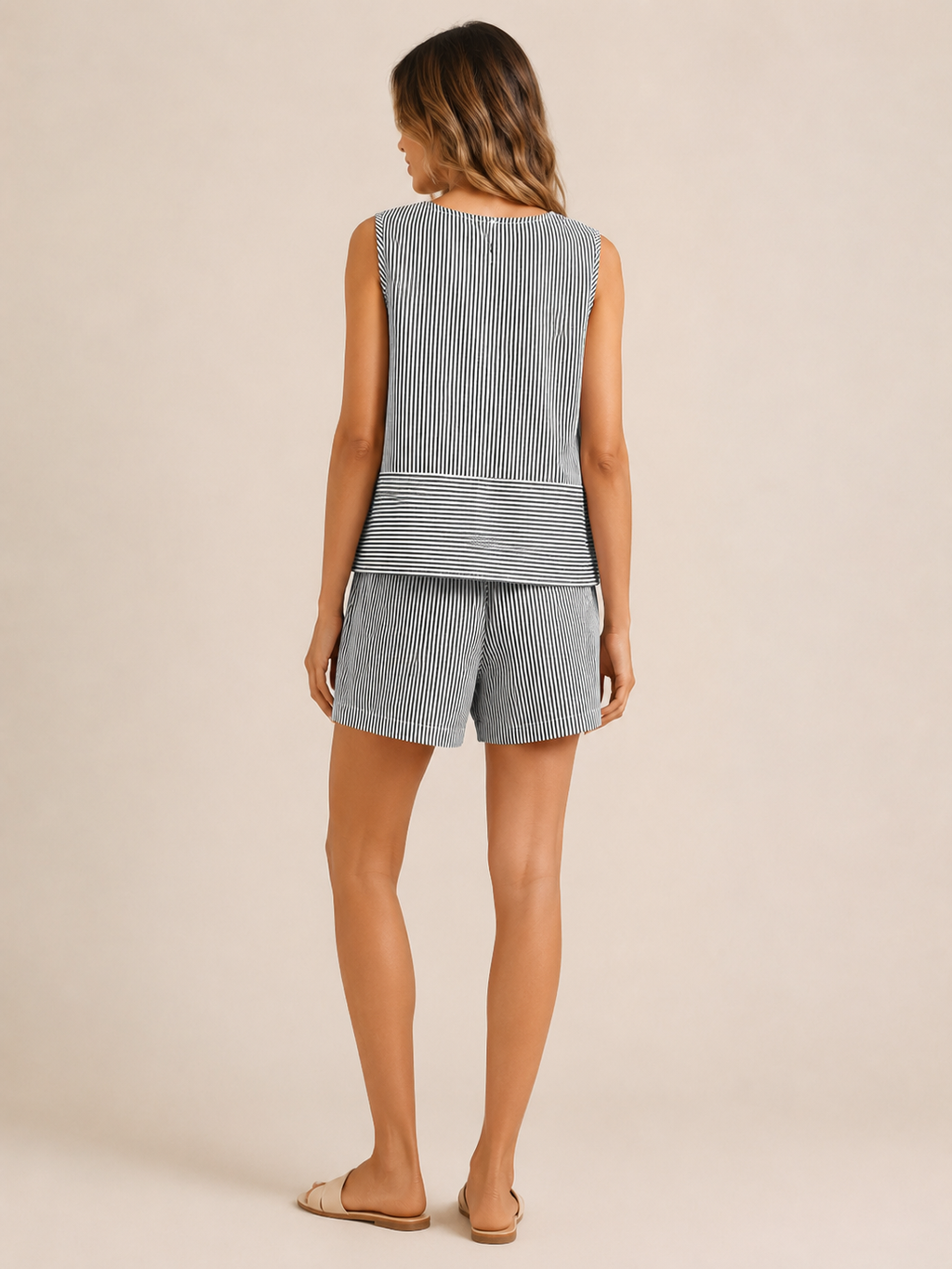 Unessa - Dames Tweedelige Set Met Gestreepte Top En Short