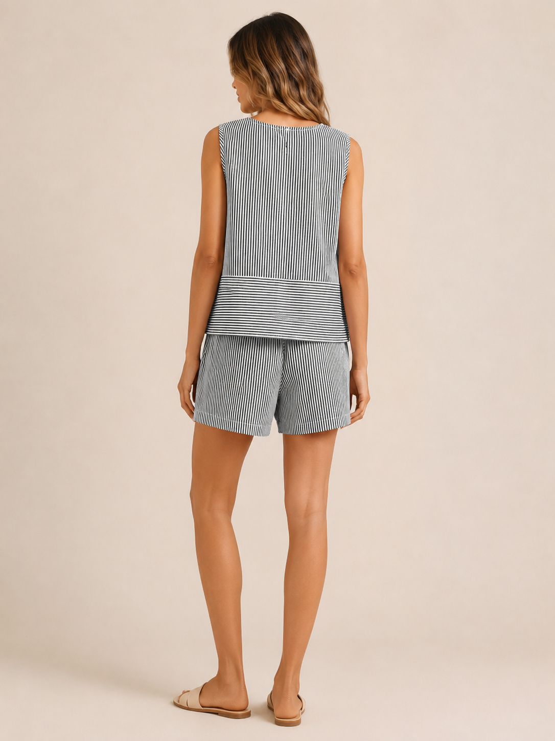 Unessa - Dames Tweedelige Set Met Gestreepte Top En Short