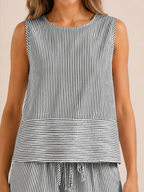 Unessa - Dames Tweedelige Set Met Gestreepte Top En Short
