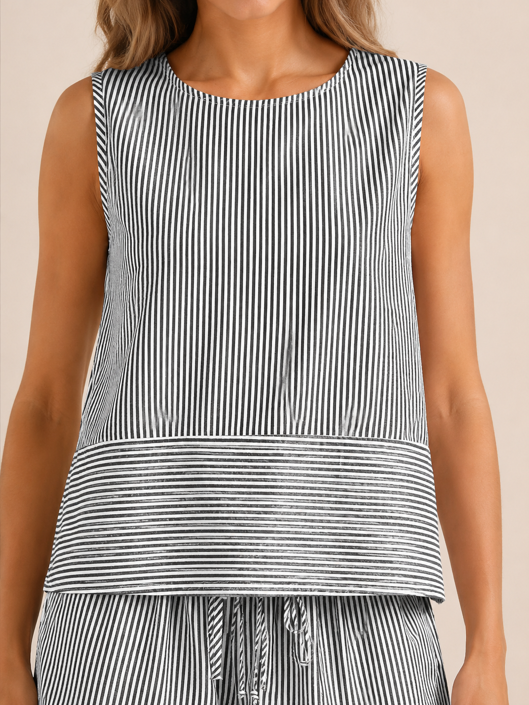 Unessa - Dames Tweedelige Set Met Gestreepte Top En Short