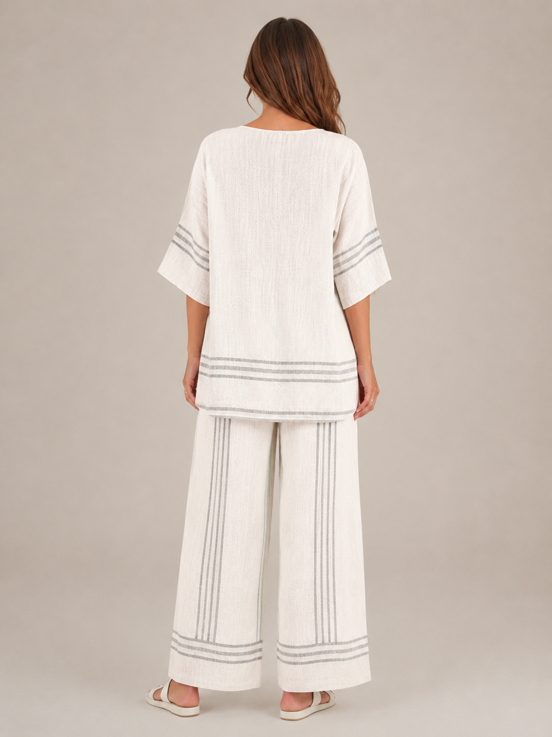 Usoa - Dames Tweedelige Set Met Asymmetrische Streeptop En Culottebroek