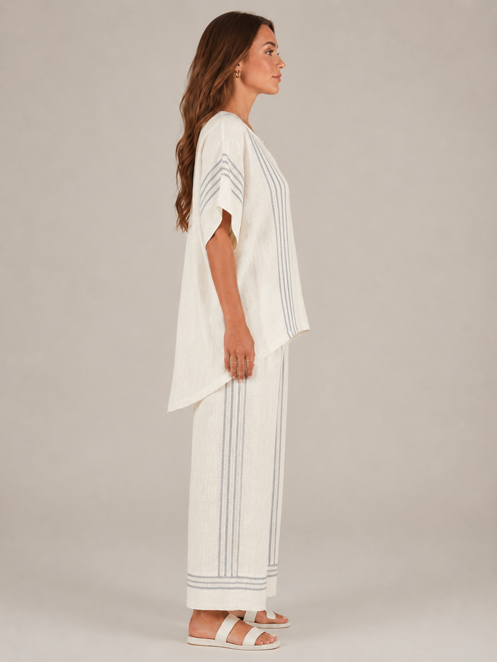 Usoa - Dames Tweedelige Set Met Asymmetrische Streeptop En Culottebroek