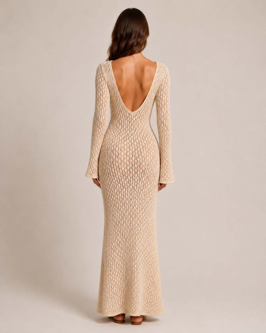 Liora - Dames Gehaakte Maxi Boho-jurk Met Lange Mouwe