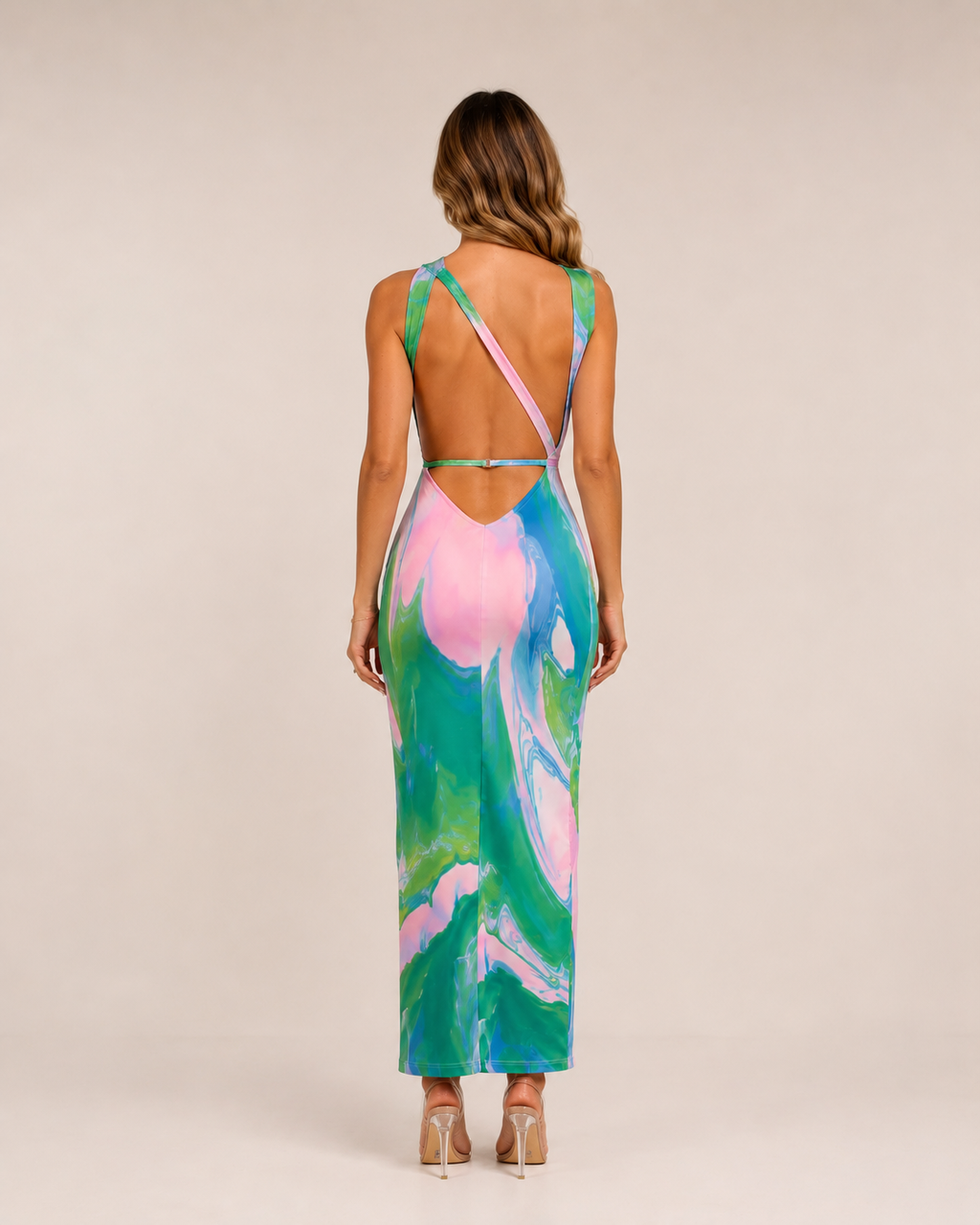 Liliane - Multicolor Maxi-jurk Met Open Rug En Zijsplitten