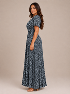 Marjolein - Maxi-jurk Met V-hals  Elastische Taille En Bloemenprint