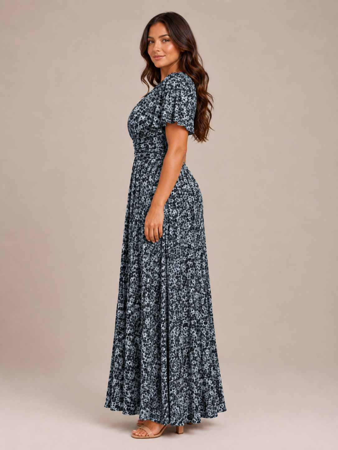 Marjolein - Maxi-jurk Met V-hals  Elastische Taille En Bloemenprint