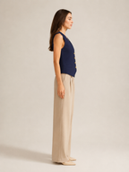Pheline - Gebreid Asymmetrisch Dames Vest Met Metalen Knopen