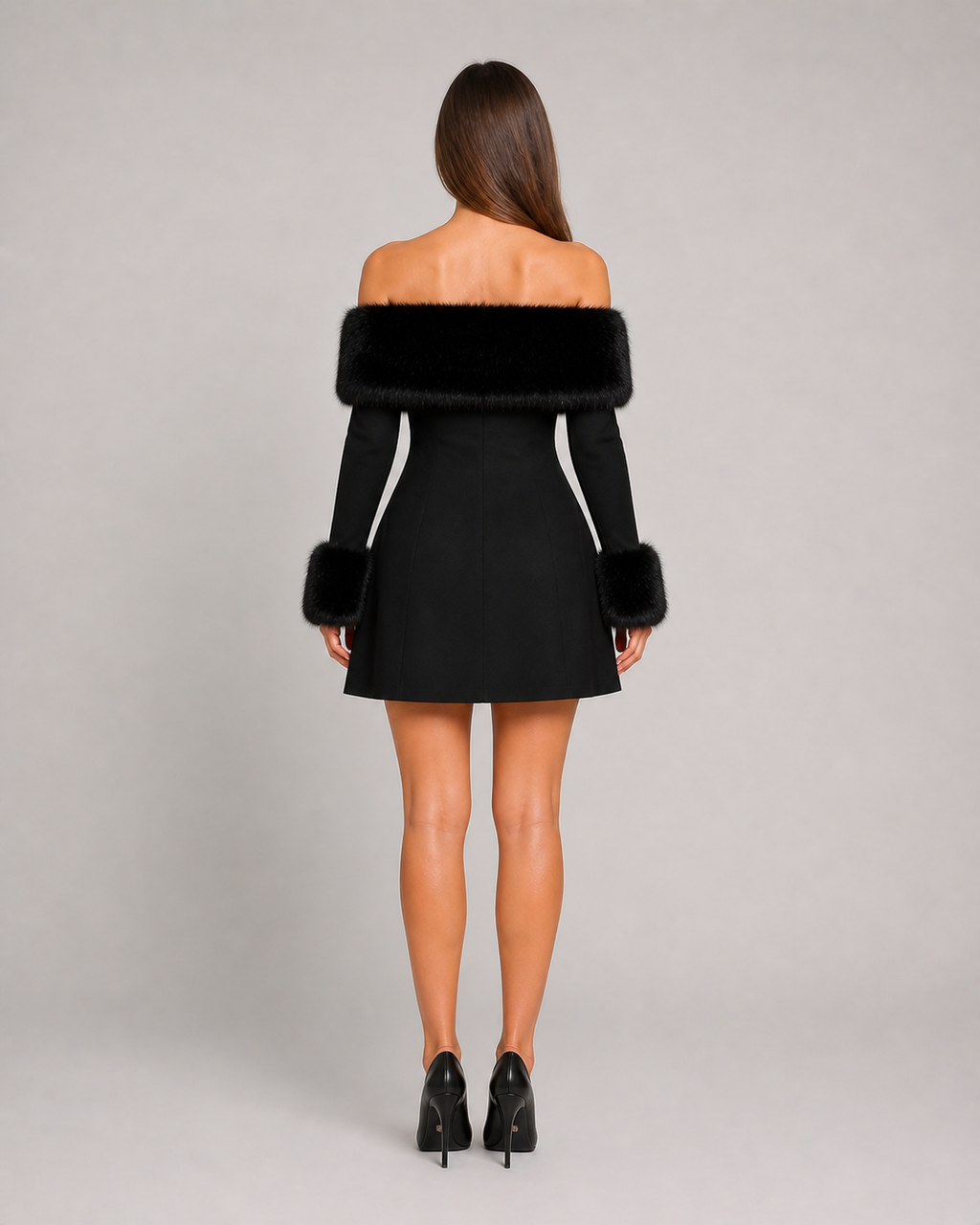 Fiona - Zwarte Off-shoulder Mini-jurk Met Lange Mouwen