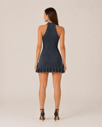 Ferina - Gebreide Mini-jurk Met Pareldetails En Hoge Kraag