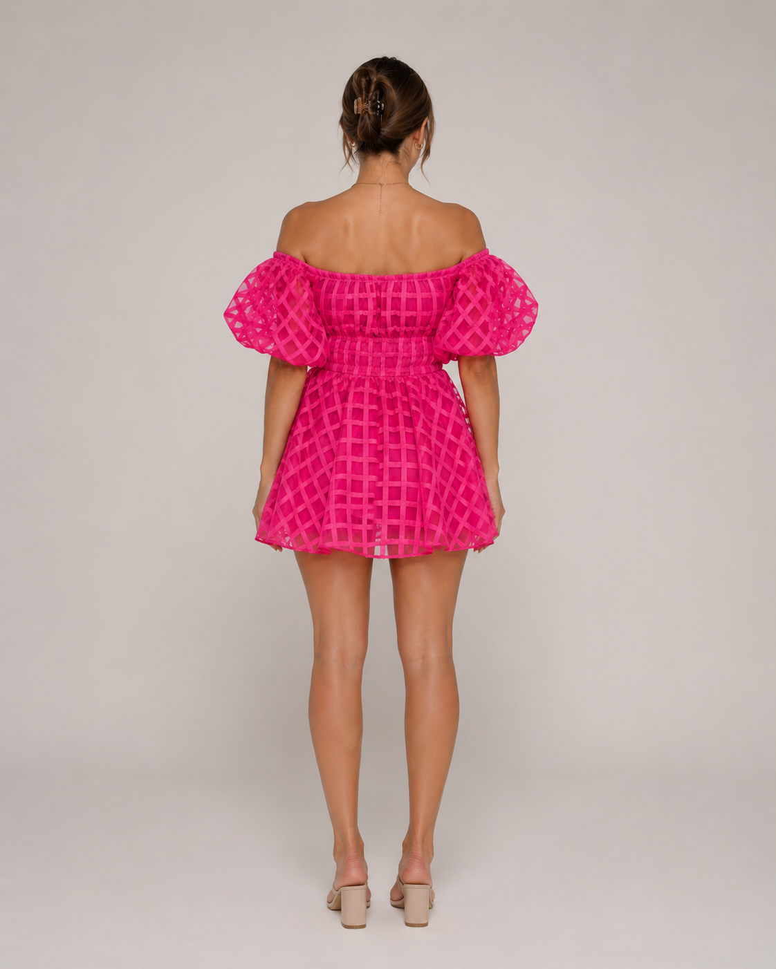 Florisa - Off-shoulder Mini-jurk Met Pofmouwen En A-lijn Rok