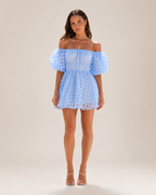 Florisa - Off-shoulder Mini-jurk Met Pofmouwen En A-lijn Rok