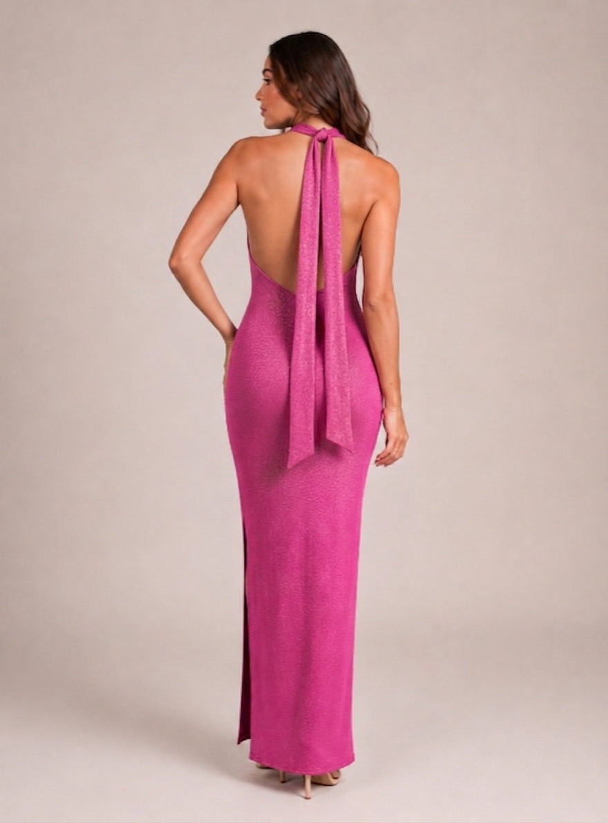 Luisa - Halter Avondjurk met Open Rug en Hoge Split