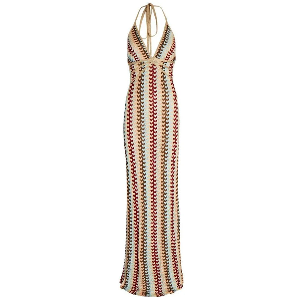 Myrthe - Boho Maxi-jurk met Halternek en Open Rug