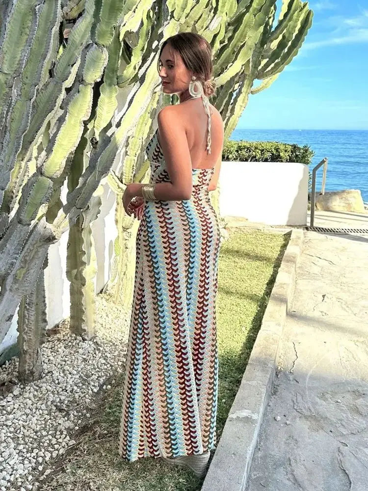 Myrthe - Boho Maxi-jurk met Halternek en Open Rug