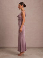 Isadora - Dames maxi-jurk met open rug, strikdetail en zeemeerminrok