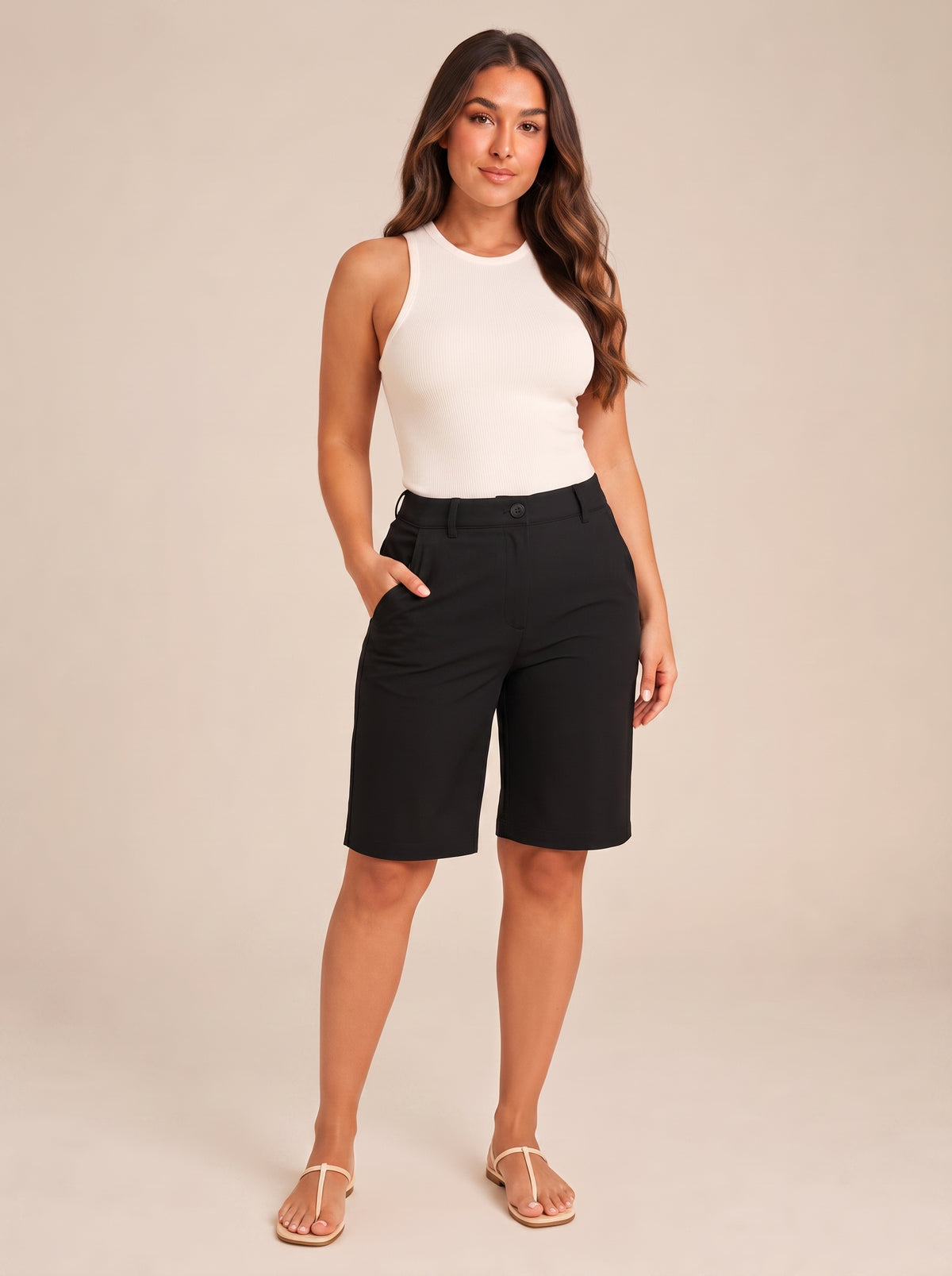 Ruby - Dames bermuda shorts met middelhoge taille en zakken