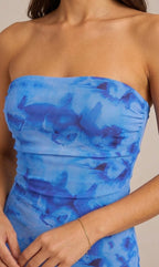 Mare - Blauwe Maxi-jurk Met Spaghettibandjes En Watervalhals