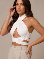 Portia - Halter croptop met gekruiste halslijn en open rug