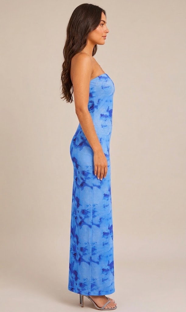 Mare - Blauwe Maxi-jurk Met Spaghettibandjes En Watervalhals