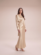 Yamila - Champagne satijnen wikkeltop en fishtail rok set
