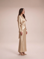 Yamila - Champagne satijnen wikkeltop en fishtail rok set
